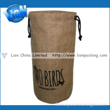 Logo Printing High Quality Jute Liquor Pouch with Drawstring (e-122)